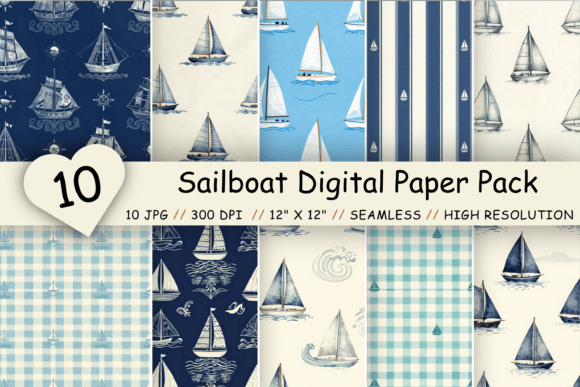 Download Sailboat Digital Paper Pack, Coastal - Coast Collection