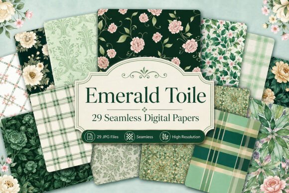 Download Emerald Toile Seamless Pattern Pack - Seamless Collection