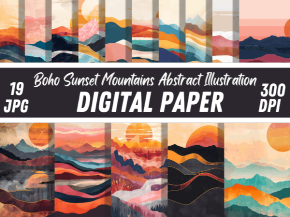 Download Boho Sunset Mountains Paper Background - Boho Collection