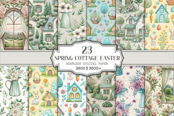 Download Spring Cottage Easter Seamless Pattern - Seamless Collection