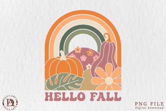 Download Hello Fall Boho Rainbow Retro Pumpkin - Boho Collection
