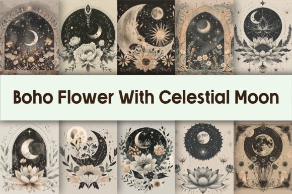 Download Boho Flower with Celestial Moon - Boho Collection