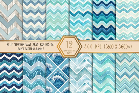 Download Blue Chevron Wave Seamless Pattern Bundl - Seamless Collection