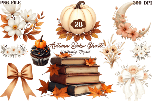 Download Watercolor Autumn Boho Ghost Clipart - Boho Collection
