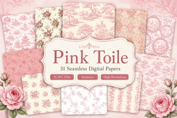 Download Pink Toile Seamless Digital Paper Set - Seamless Collection