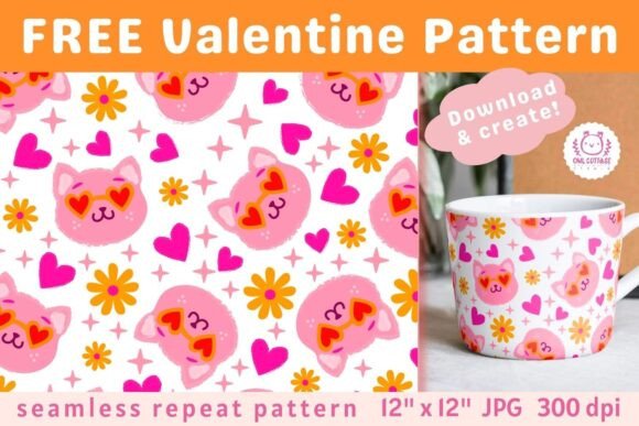 Download FREE Valentine Cats Seamless Pattern - Seamless Collection