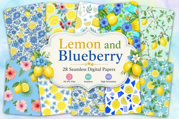 Download Lemon and Blueberry Seamless Patterns - Seamless Collection