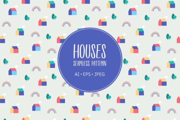 Download Seamless Simple Pattern with Tiny Houses - Seamless Collection