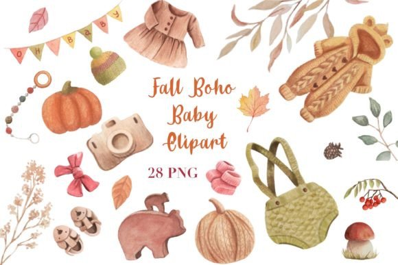 Download Fall Boho Baby Watercolor Clipart PNG - Boho Collection