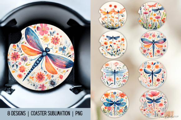 Download Dragonfly Car Coaster Sublimation Design - Coast Collection