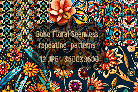 Download Boho Floral Seamless Repeating Patterns - Seamless Collection