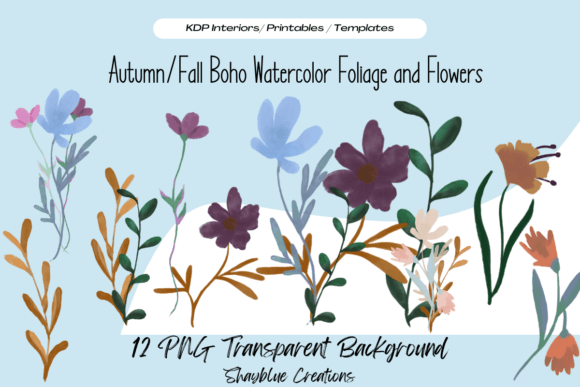 Download Autumn/Fall Boho Foliage Flowers Clipart - Boho Collection