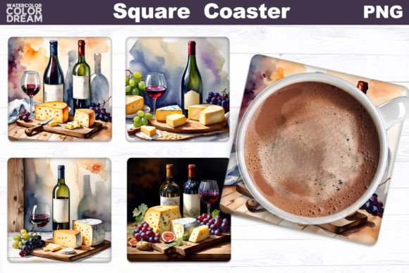 Download Cheese Wine Square Coaster - Coast Collection