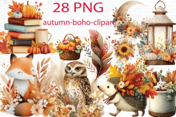 Download Autumn Boho Clipart Bundle PNG - Boho Collection
