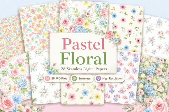 Download Pastel Floral Seamless Digital Paper Set - Seamless Collection