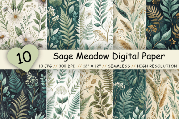 Download Sage Meadow Digital Paper Pack, Seamless - Seamless Collection