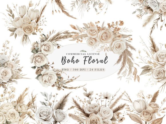 Download Watercolor White Boho Wedding Floral Png - Boho Collection
