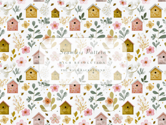 Download Bee House Seamless Pattern - Seamless Collection
