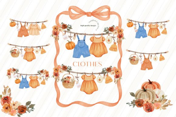 Download Fall Boho Baby Clothesline Clipart - Boho Collection