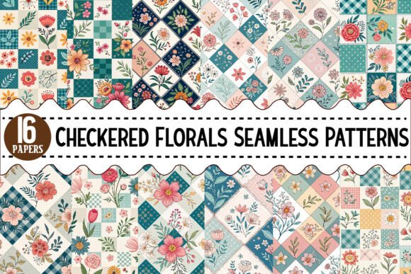 Download Checkered Florals Seamless Patterns - Seamless Collection