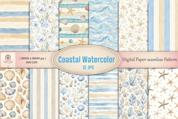 Download Coastal Watercolor Digital Paper Bundle - Coast Collection