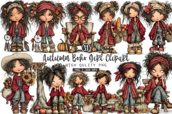 Download Autumn Boho Girl PNG Clipart - Boho Collection