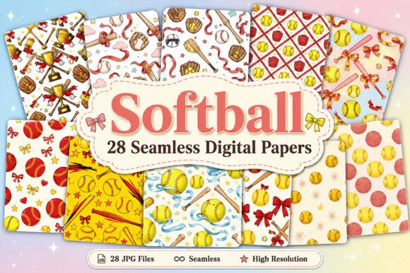 Download Seamless Softball Digital Paper Set - Seamless Collection