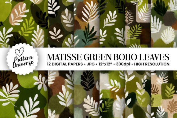 Download Matisse Green Boho Leaves Pattern - Boho Collection