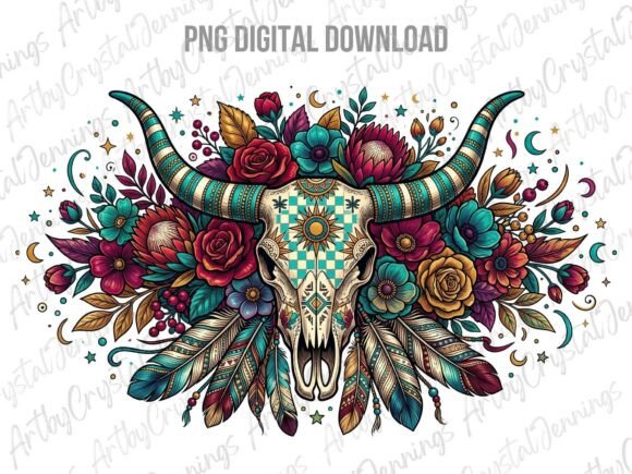 Download Western Boho Floral Longhorn Skull PNG - Premium Bundle