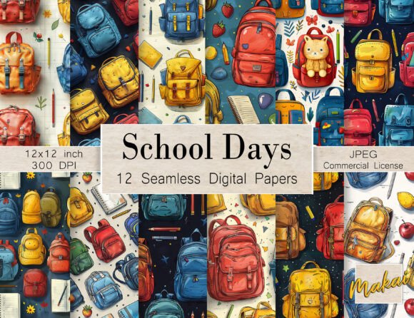 Download 12 Seamless Patterns School Backpacks - Seamless Collection