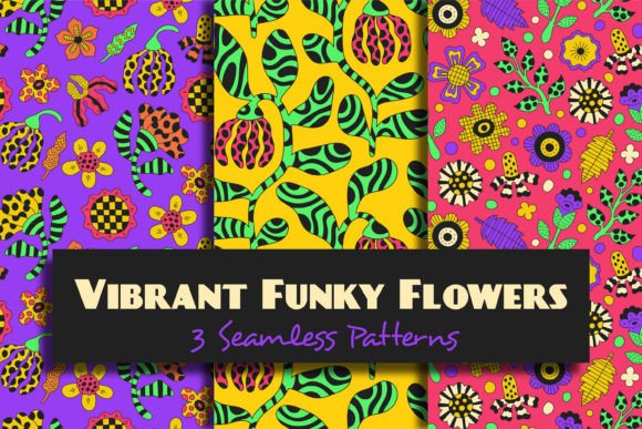 Download Vibrant Funky Flowers Seamless Patterns - Seamless Collection